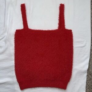 Willow & Wind Red Fuzzy Cami Tank Top Womens S Soft Knit Sleeveless